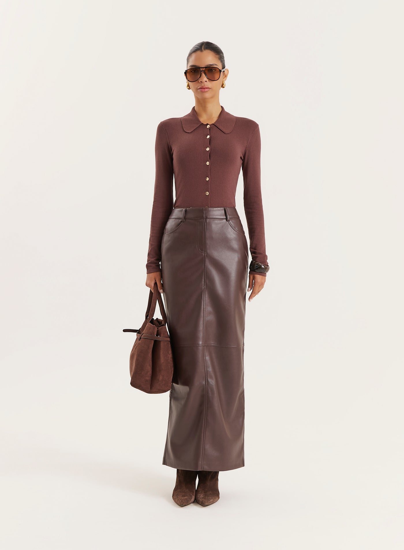 Chocolate Lightweight Knitted Button Down Top